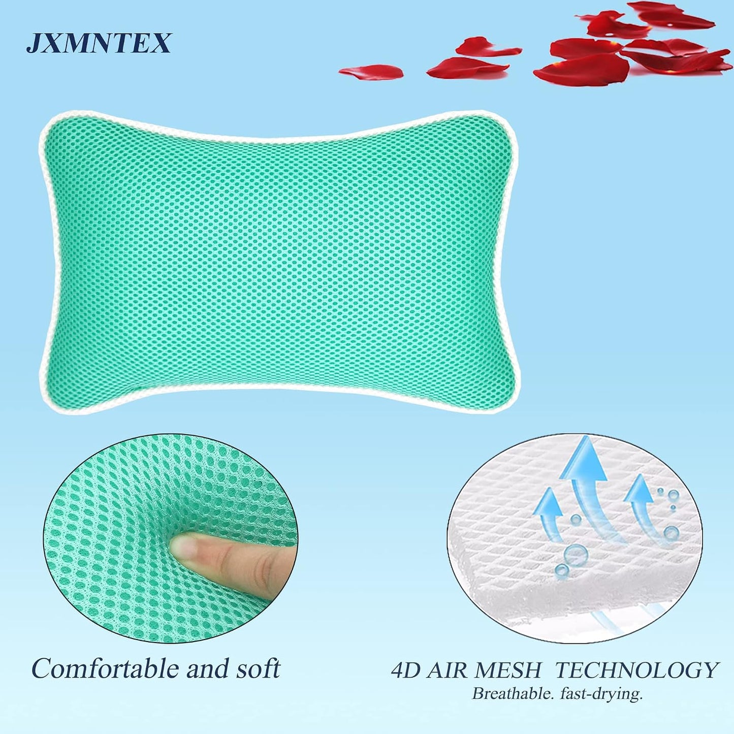 Bathtub Pillow, Non Slip, Breathable Soft, Comfortable Head Neck Support, Machine Washable, 2 Large Suction Cups (White)