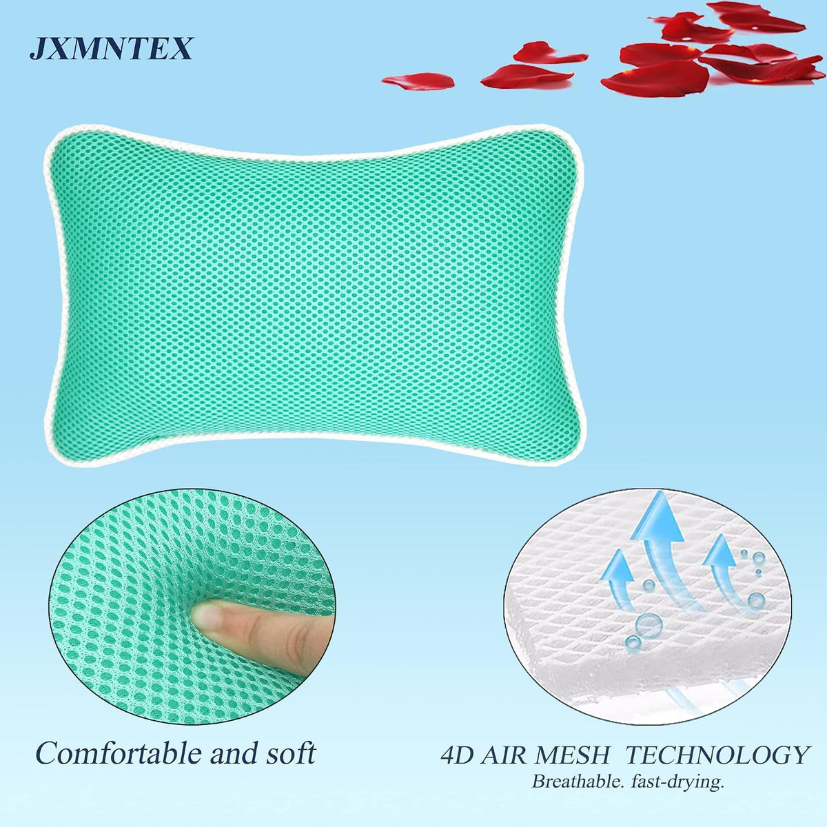 Bathtub Pillow, Non Slip, Breathable Soft, Comfortable Head Neck Support, Machine Washable, 2 Large Suction Cups (White)