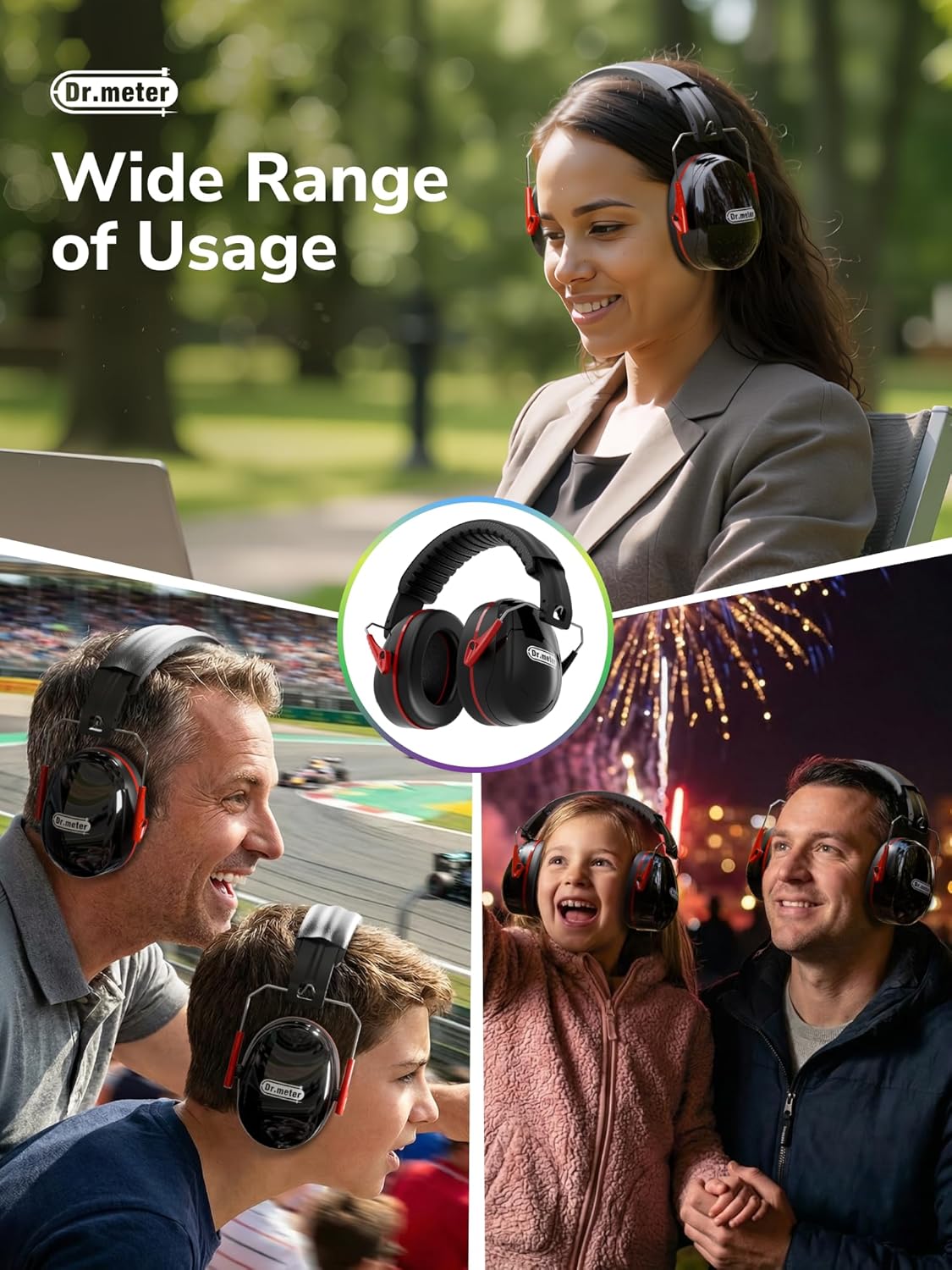 Dr.meter Ear Muffs for Noise Reduction: 27.4SNR Noise Cancelling Headphones for Kids Adults, EM100 Adjustable Hearing Protection Earmuffs for Monster Jam, Autism Sensory, Concerts, Fireworks
