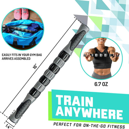 Elite Massage Roller Stick Targets Sore, Tight Leg Muscles to Prevent Cramps and Release Tension. It's Sturdy, Lightweight, Smooth Rolling and Thankfully This Lifesaver has Comfortable Handles.Green