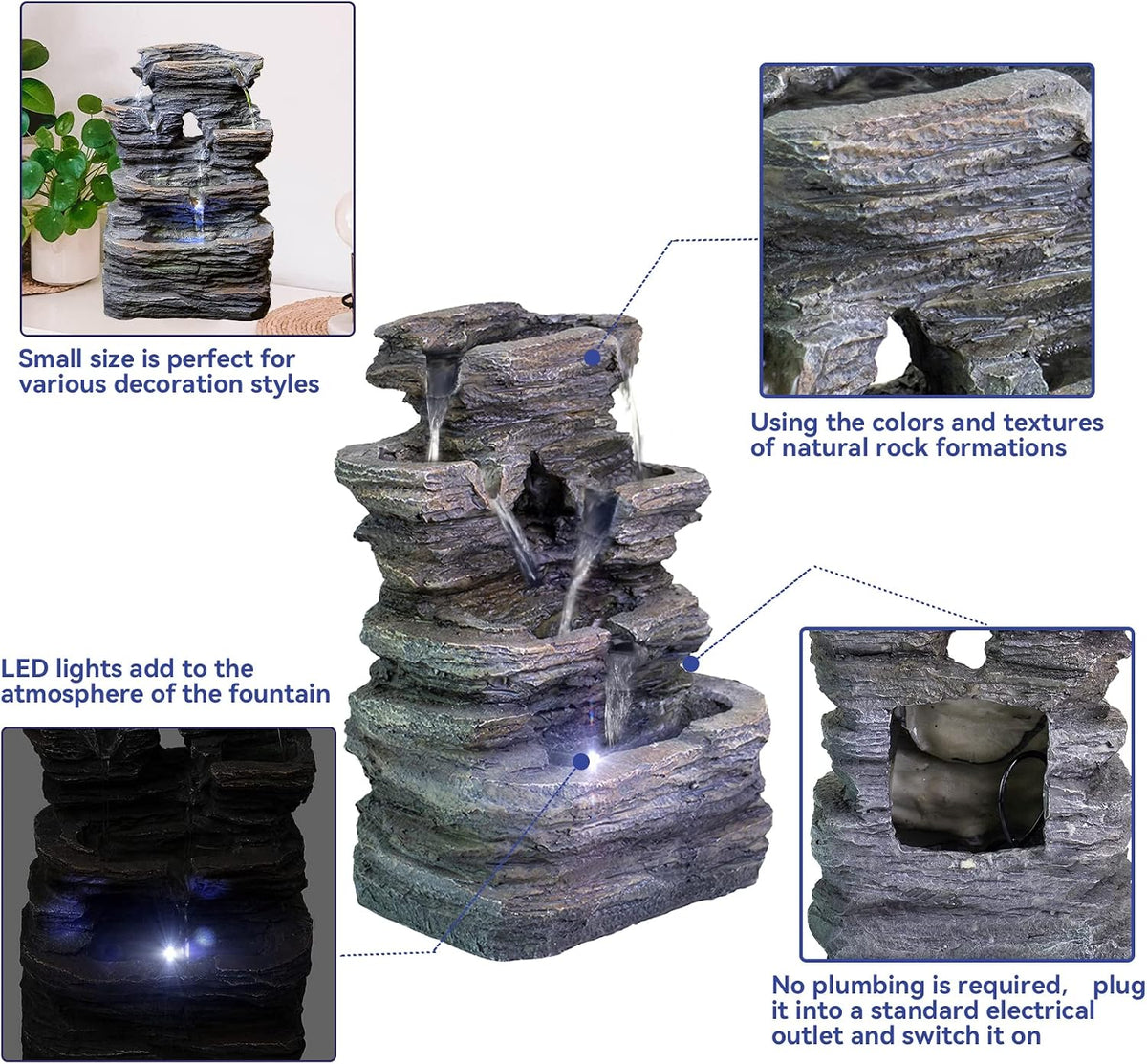 Ferrisland Tabletop LED Light Meditation Indoor Waterfall Fountain