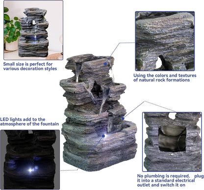 Ferrisland Tabletop LED Light Meditation Indoor Waterfall Fountain