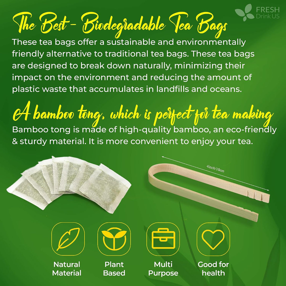 FreshDrinkUS, Premium Bamboo Leaf Tea, 75 Count, Pure, Caffeine Free