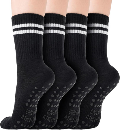 COOLMATE Pilates Socks with Grips for Women, Yoga Socks, Crew Non Slip Women for Barre, Pilates Gifts for Women - Colors A
