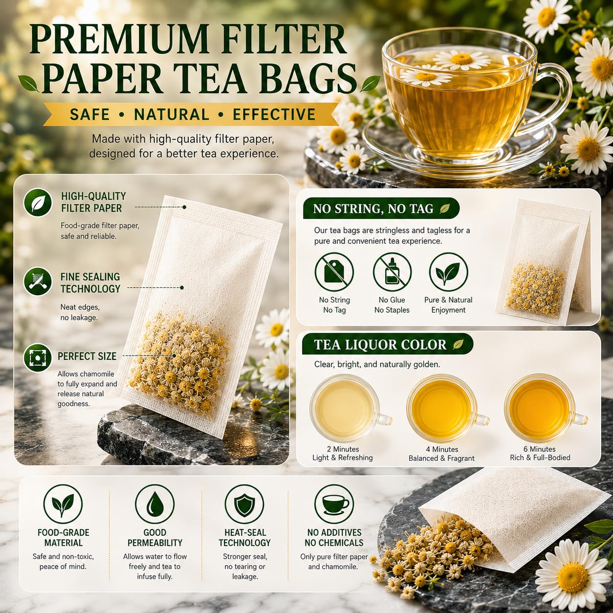 WOTIHA 75 Count Premium Chamomile Tea Bags - Pure Natural Chamomile Flowers, Supports Sleep & Relaxation, Eases Digestion, Caffeine-Free, Additive-Free, Sugar-Free, Vegan, Non-GMO.
