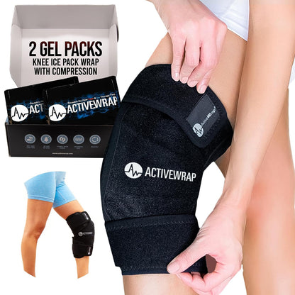 ActiveWrap Knee Ice Pack Wrap - Includes 2 Reusable Gel Ice Packs for Cold & Heat Therapy, PT-Designed Compression Relief for Knee Pain, Swelling & Surgery Recovery, One Size Fits Most