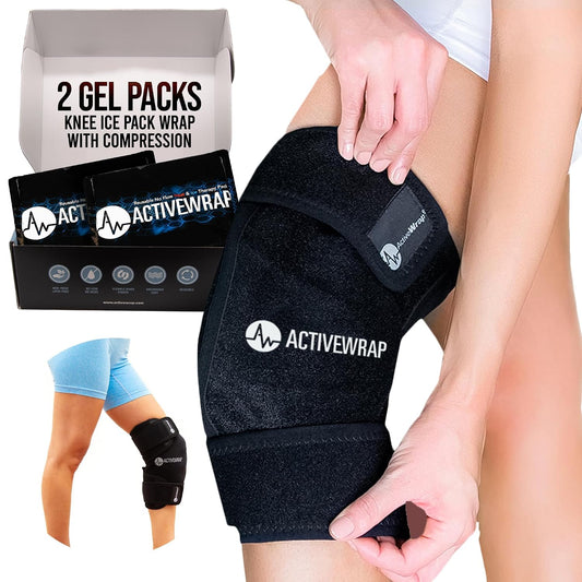 ActiveWrap Knee Ice Pack Wrap - Includes 2 Reusable Gel Ice Packs for Cold & Heat Therapy, PT-Designed Compression Relief for Knee Pain, Swelling & Surgery Recovery, One Size Fits Most