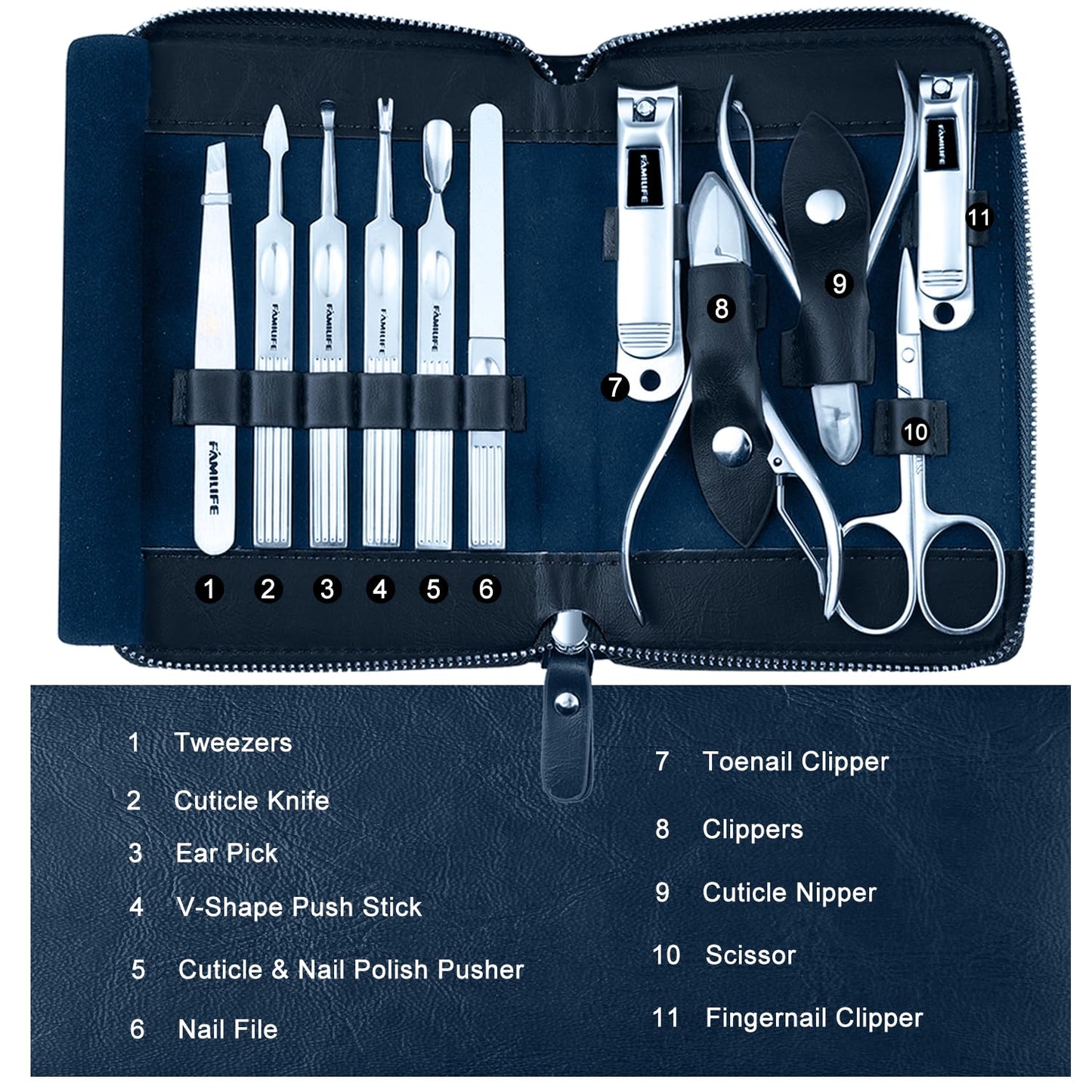 FAMILIFE Gifts for Women, Manicure Set Professional Manicure Kit 11 in 1 Nail Kit Nail Clippers Tools Stainless Steel with Rose Gold Leather Case Travel Sets