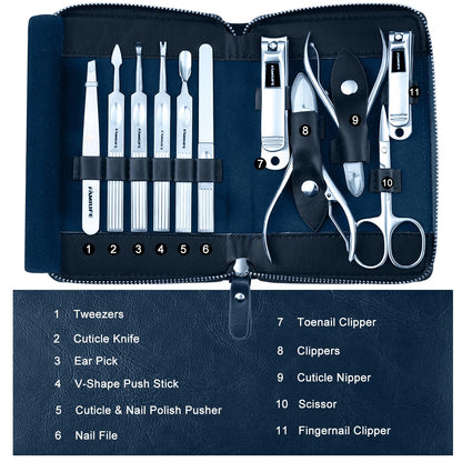 FAMILIFE Stainless Steel Manicure Set 11-in-1 Professional Nail Clipper Kit