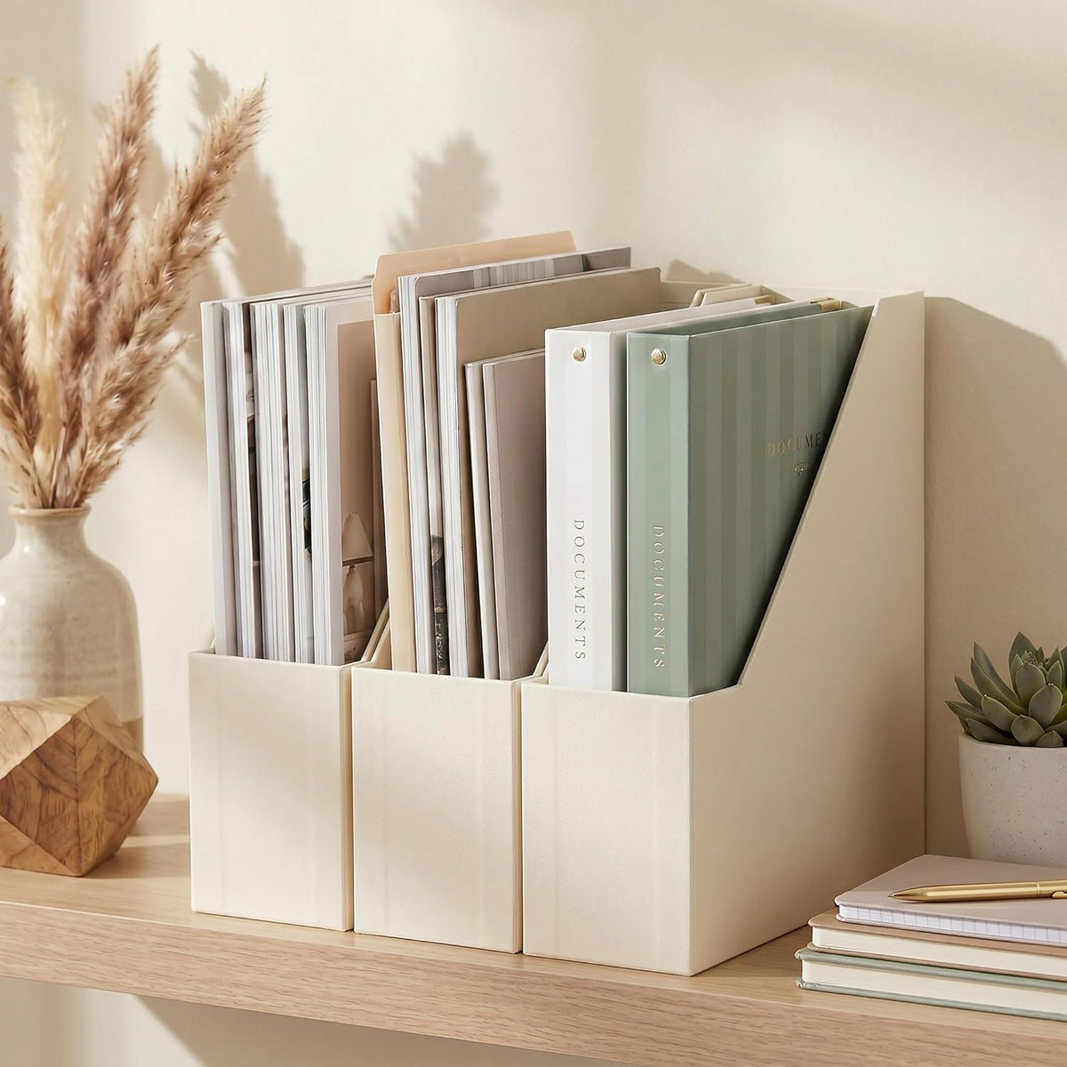 Beautiful Magazine Holder Set of 3 - Sturdy File Holder for Desk or Shelves