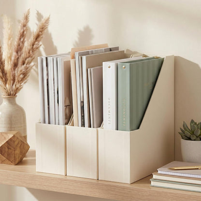 Beautiful Magazine Holder Set of 3 - Sturdy File Holder for Desk or Shelves