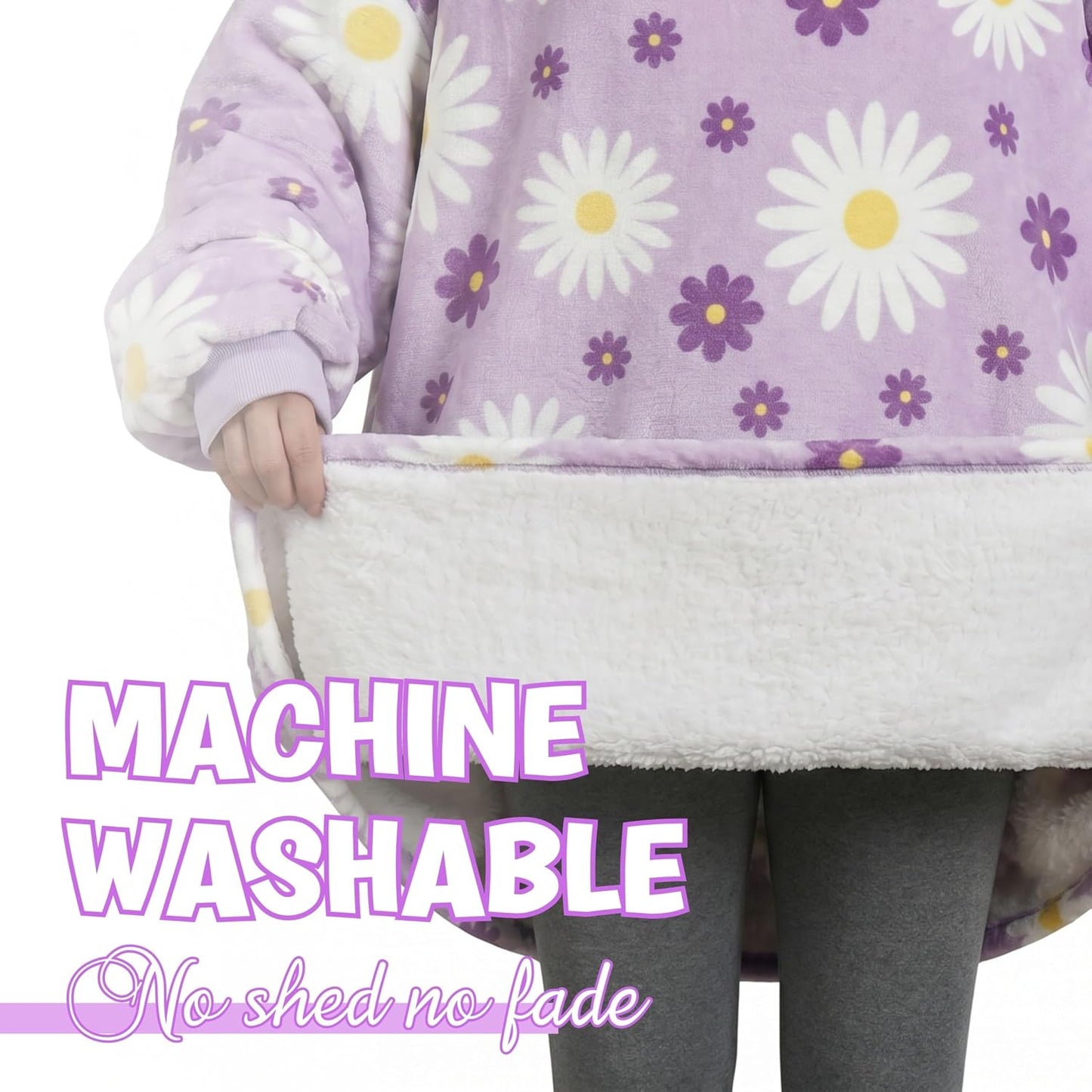 Huglanket Daisy Flower Gifts, Wearable Oversized Flannel Hooded Blankets