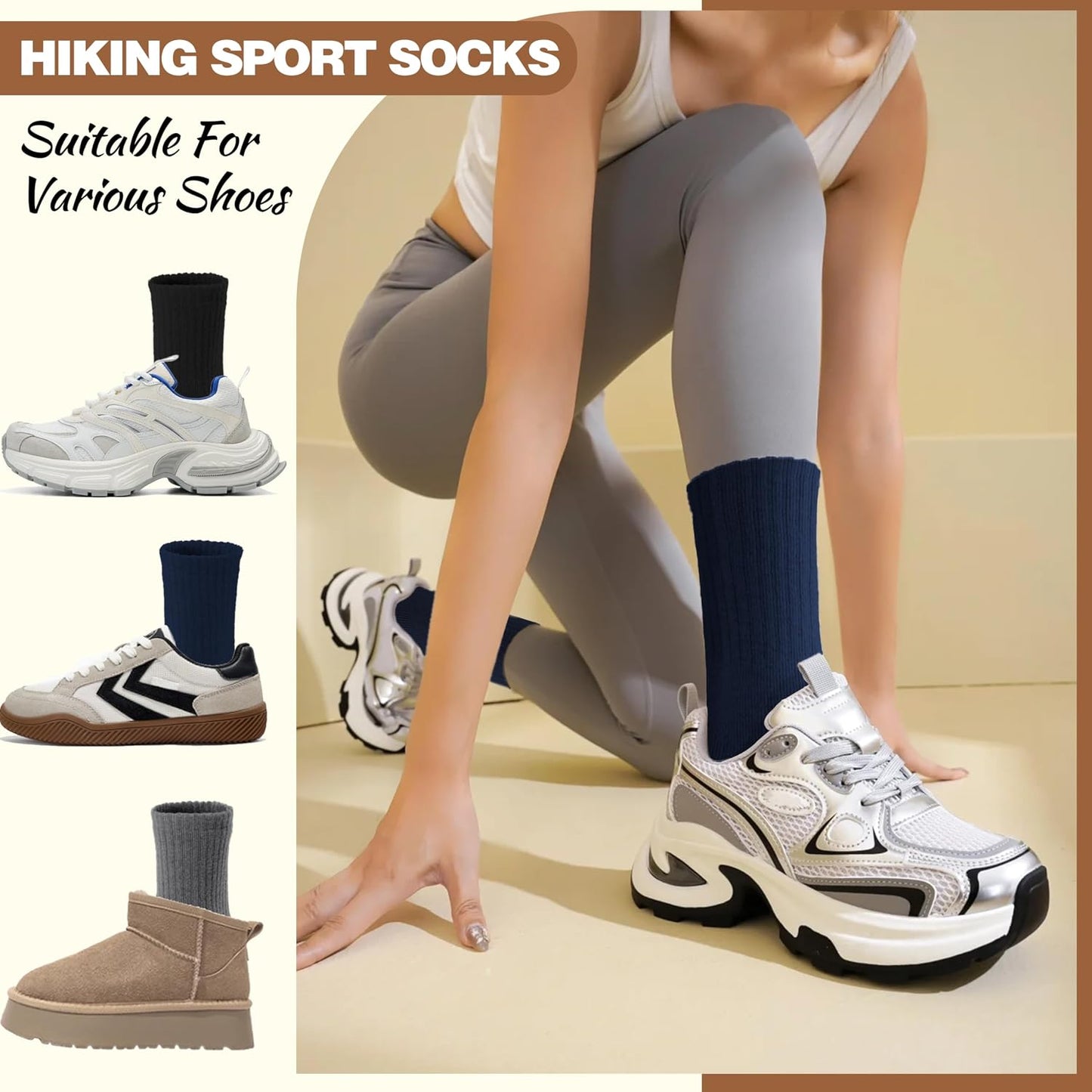 EBMORE Merino Wool Socks for Women Hiking Thermal Warm Winter Thick Boot Cozy Crew Comfy Work Socks for Ladies 5 Pairs