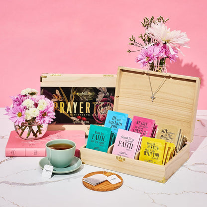Thoughtfully, Tea Affirmations Christian Prayer Gift Set for Women, Religious Tea Gift with 6 Flavors and Bible Verses from Psalms and Other Books to Rejoice Pack of 90