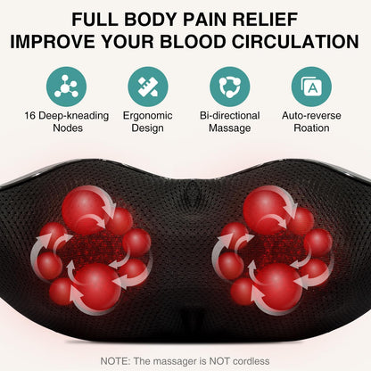 Nekteck Shiatsu Neck Massager with Heat for Pain Relief Deep Tissue, 2026 Upgraded 3D Back Shoulder Kneading Massage Pillow, Body Muscle Relaxation Tools Gifts for Him Her, Blue (NOT Cordless)