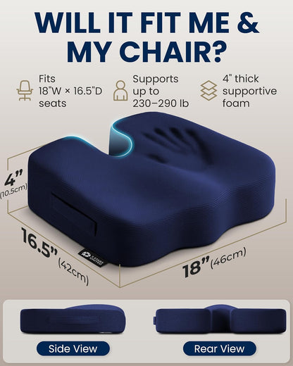 5 STARS UNITED Seat Cushion - Memory Foam Chair Cushion for Tailbone Pain Relief - Ergonomic Support for Coccyx, Sciatica & Butt - Office, Desk & Gaming Chair, Car Seat, Wheelchair, Black Suede