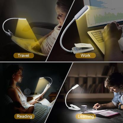 Gritin 9 LED Rechargeable Book Light for Reading in Bed | Eye Caring 3 Color Temps,Stepless Dimming Brightness,80 Hrs Runtime Small Lightweight Clip On Book Reading Light for Studying