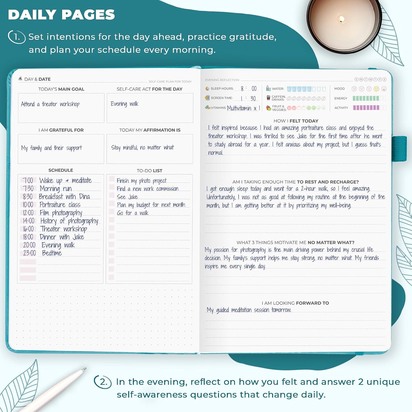 Clever Fox Self-Care Journal for Women, Daily Planner 5.8x8.3 Aquamarine