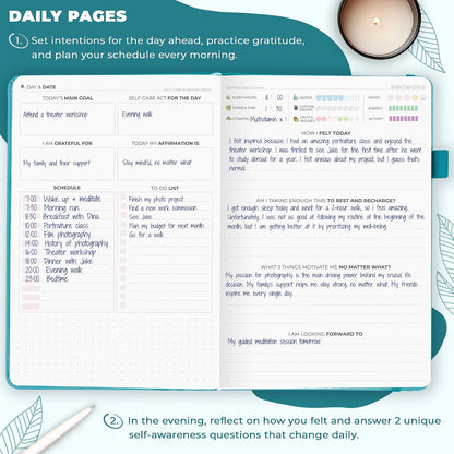 Clever Fox Self-Care Journal for Women, Daily Planner 5.8x8.3 Aquamarine