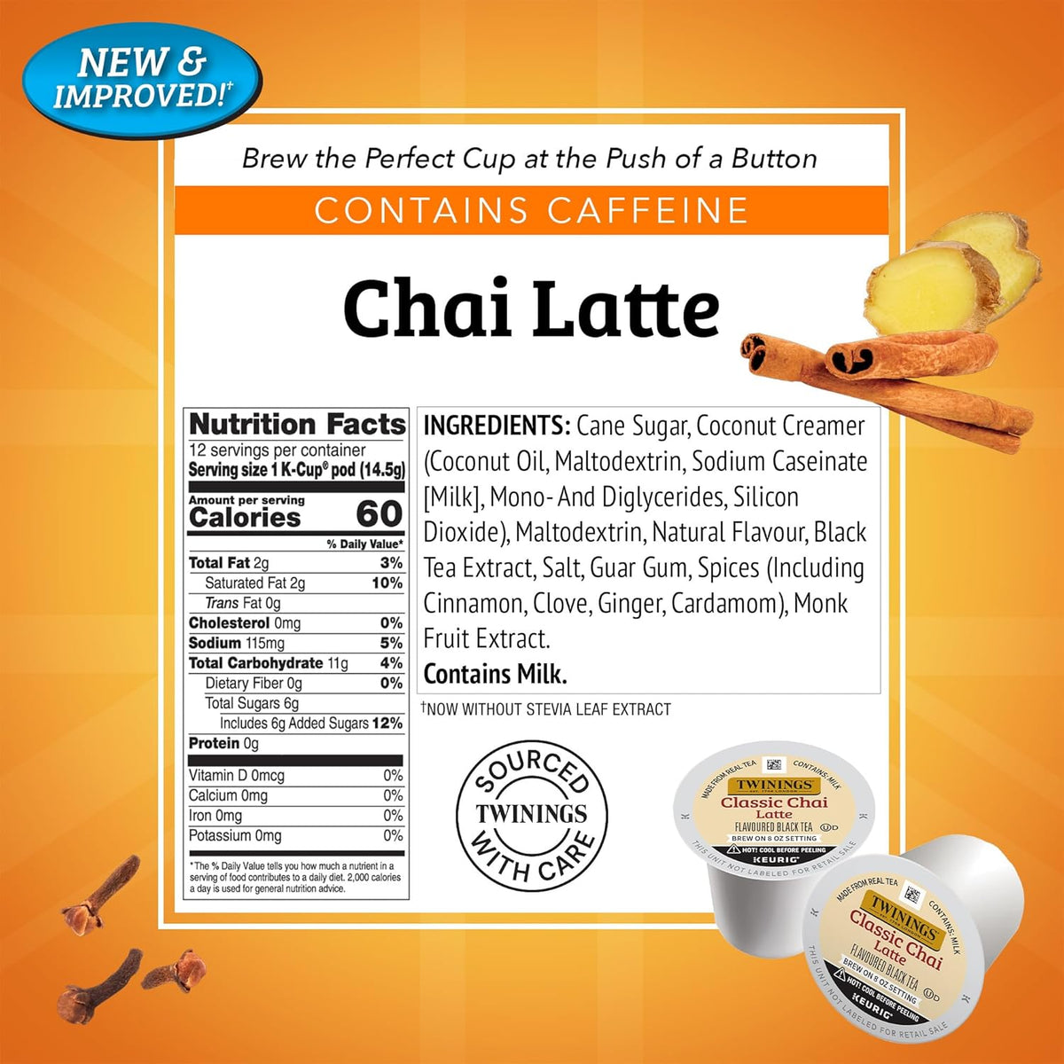 Twinings Chai Latte Black Tea 72 K-Cup Pods for Keurig, 12 Count (Pack of 6), Creamy, Slightly Sweet, Less Sugar, Caffeinated, Enjoy Hot or Iced