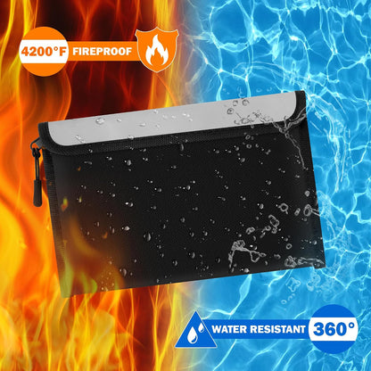 Fireproof Waterproof Document Bag - 5200°F Water Resistant Fire Proof Money Bag, 3 Layers of Heat Insulated Storage with Zipper, 7.9"x5" Portable Files Safe Pouch for Cash Passport (Black)