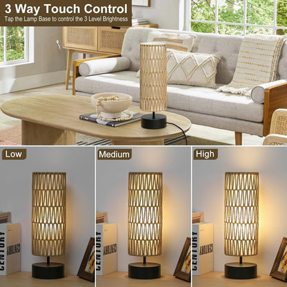 Touch Table Lamp, 3-Way Dimmable Modern Minimalist Accent Bedside Lamp with Cylinder Fabric Shade, Night Light Nightstand Desk Lamp for Bedroom Living Room Kitchen, 9W LED Bulb Included