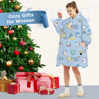 THREE POODLE Wearable Blanket Hoodie for Women, Oversized Sherpa Sweatshirt Blanket for Adults Men, Cozy Hooded Blankets, Gifts for Teen Girls Women Mom Sister
