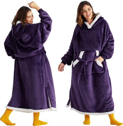 Bedsure Wearable Blanket Hoodie, Long Hooded Blanket Sweatshirt as Mothers Birthday Gifts for Women, Cozy Sherpa Hoodie for Adult, Standard, Grey