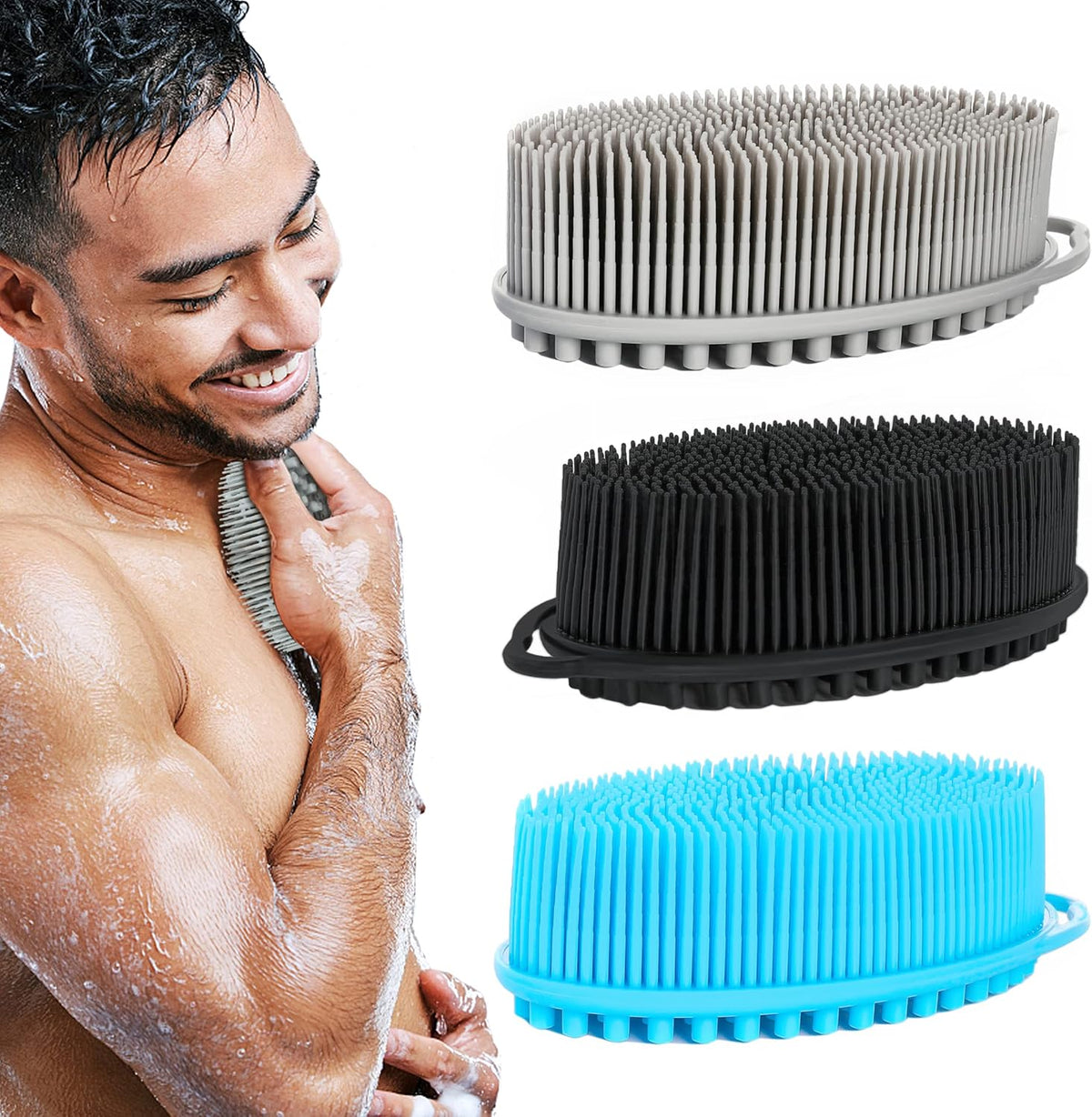 Silicone Body Scrubber Loofah 3 Pack Exfoliating Soft Loofah Shower Brush
