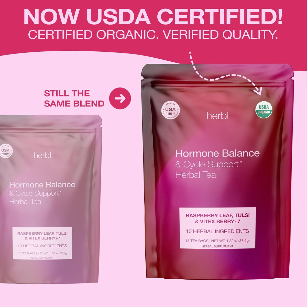 Organic Hormone Balance Tea for Women – Raspberry Leaf, Vitex & Tulsi – Herbal Hormone Balance Tea for PMS, PCOS, Perimenopause, Mood & Cycle Support – Caffeine-Free, USDA Organic