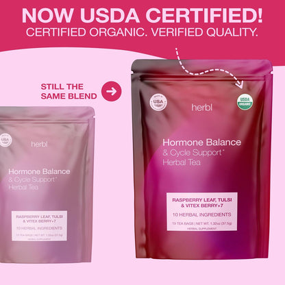 Organic Hormone Balance Tea for Women – Raspberry Leaf, Vitex & Tulsi – Herbal Hormone Balance Tea for PMS, PCOS, Perimenopause, Mood & Cycle Support – Caffeine-Free, USDA Organic