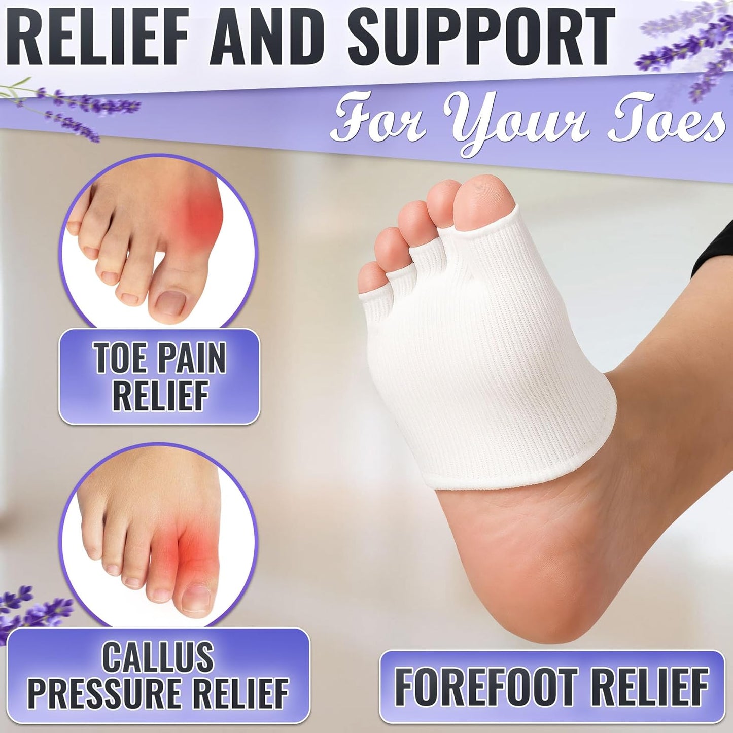 Gel Toe Separators for Women Socks – Gel Toe Compression Socks Women – Relaxation, Comfortable for Bedtime, Separators for Pedicure & Moisturizing, Fits US Sizes 6-10, Soft Cotton, Long-Lasting Design