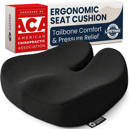 5 STARS UNITED Seat Cushion - Memory Foam Chair Cushion for Tailbone Pain Relief - Ergonomic Support for Coccyx, Sciatica & Butt - Office, Desk & Gaming Chair, Car Seat, Wheelchair, Black Suede