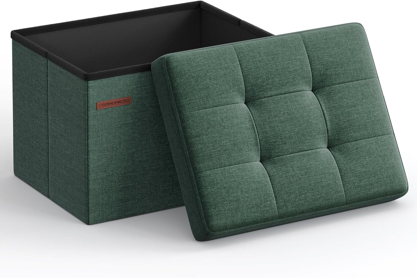 SONGMICS Mazie Collection - Small Folding Storage Ottoman, Foot Rest Stool, 12.2 x 16.1 x 12.2 Inches, 286 lb Load Capacity, for Living Room, Bedroom, Home Office, Dorm, Dark Gray ULSF102G01