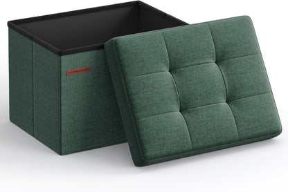 SONGMICS Mazie Collection - Small Folding Storage Ottoman, Foot Rest Stool, 12.2 x 16.1 x 12.2 Inches, 286 lb Load Capacity, for Living Room, Bedroom, Home Office, Dorm, Dark Gray ULSF102G01