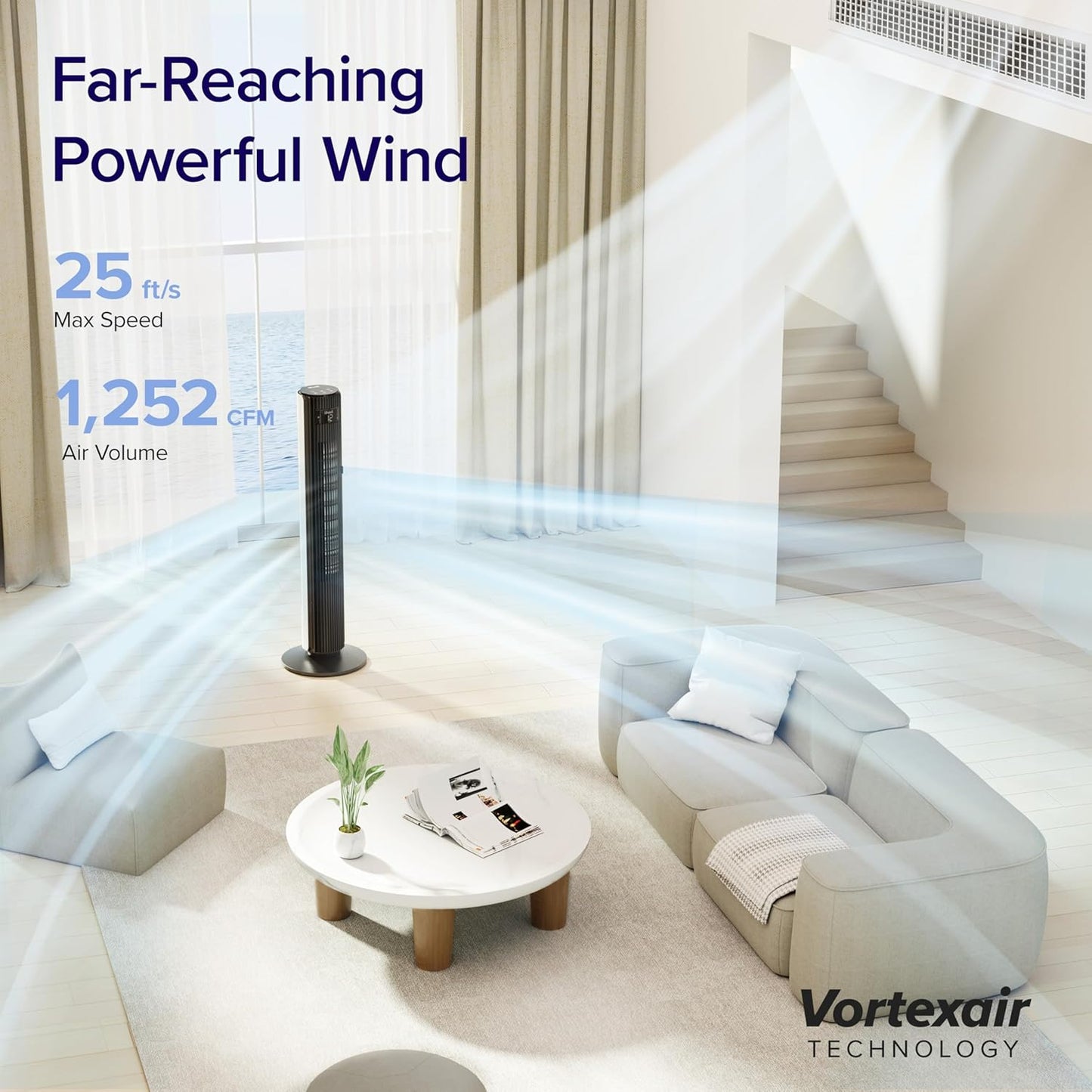 LEVOIT Tower Fan for Bedroom, 20dB Quiet Desk Fan with 23ft/s, Portable & Easy to Carry, 3-Angle & 5-Speed Mini Oscillating Fan, DC Motor, Bladeless, Remoter, 12H Timer, for Home, Room, Office, White