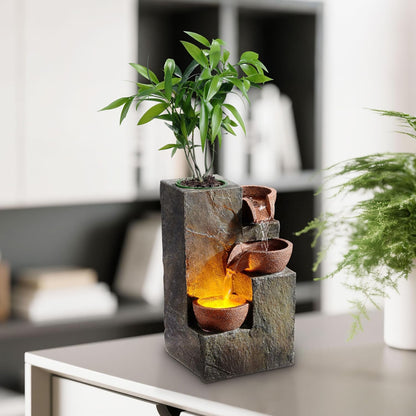 Tabletop Water Fountain – 3-Tier Rock Indoor Waterfall Fountain