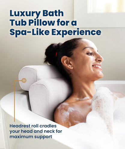 Everlasting Comfort Luxury Bath Pillows for Tub with Head and Neck Support - Non-Slip Bathtub Pillow with Suction Cups, Quick-Drying Mesh & Drying Hook - Jacuzzi & Spa Accessories for Women - Gray