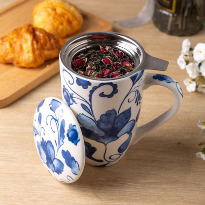 GBhome Tea Mug with Infuser and Lid, 18 Ounce Large Ceramic Loose Leaf Cup, Microwave, Dishwasher Safe, Perfect for Tea Lovers