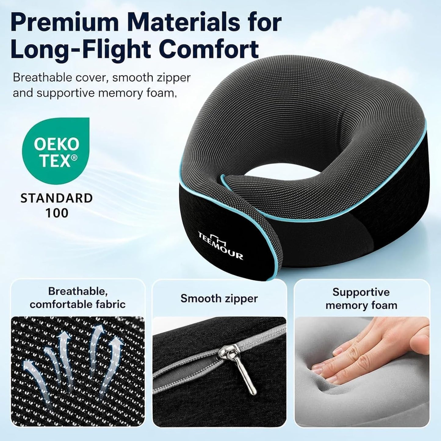 Travel Pillow Neck Pillow for Airplane Travel Essentials - Memory Foam Travel Neck Pillow, Stops Head Bobbing With Eye Mask & Earplugs, Portable Carry Bag for Long Flights| Airplane Accessories Black