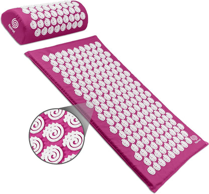 Spirol Acupressure Mat and Pillow Set for Back, Neck and Shoulder Pain Relief, with Flexible Acupressure Spikes, Includes Carry Bag (Onyx)