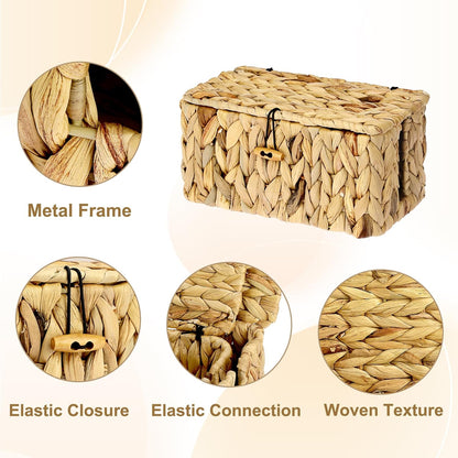 BTSKY Woven Cable Management Box with Lid Water Hyacinth Cord Organizer, S