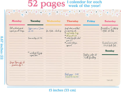 ban.do Weekly Planner Notepad, Desk Planner/Calendar Pad with 52 Sheets, Undated Weekly Desktop Calendar/Agenda (Pink/Green)