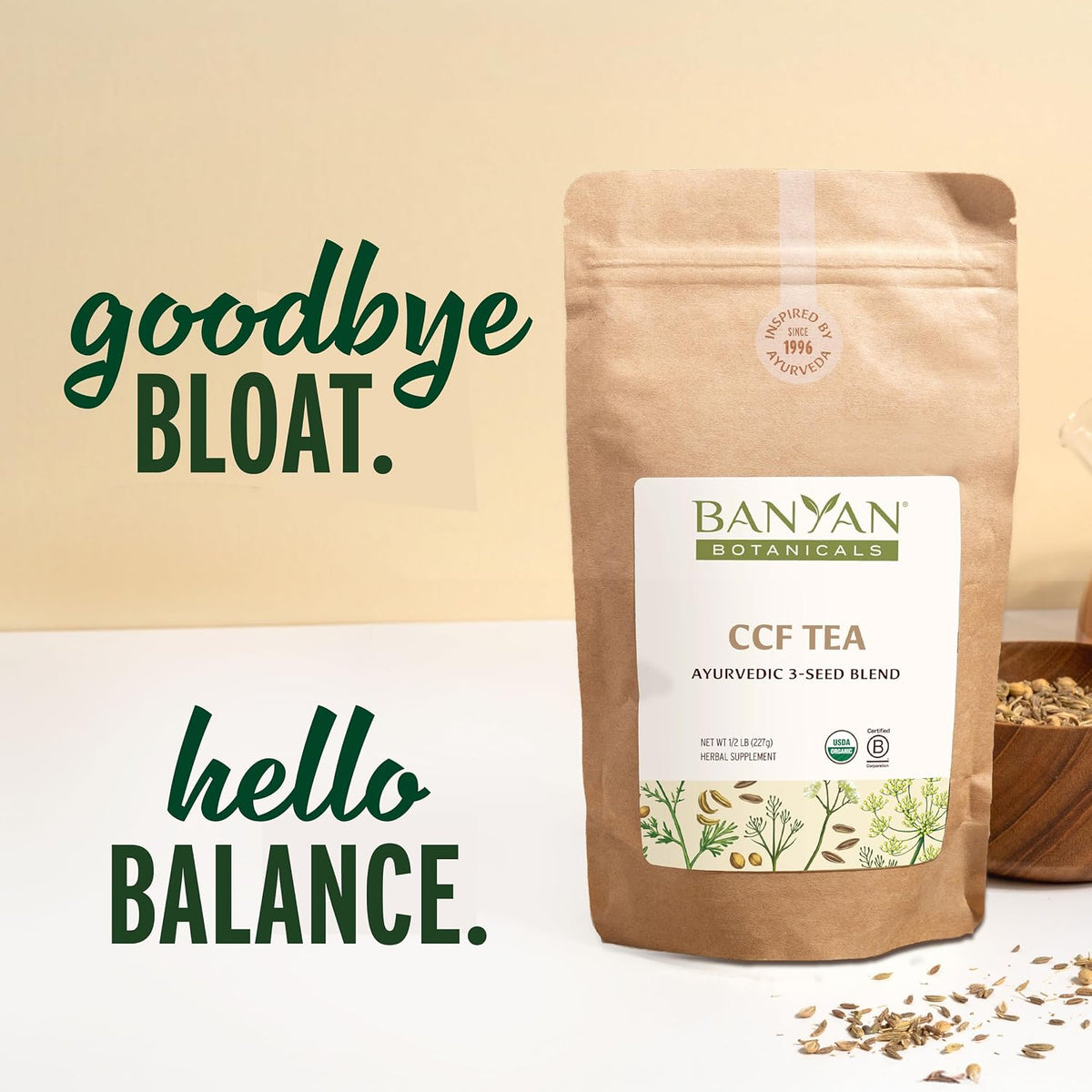 Banyan Botanicals Organic CCF Tea–Cumin Coriander Fennel–Bloating Relief & Digestive Support–Natural Detox Tea–Caffeine-Free Loose Leaf Tea– ½ lb Bulk (90 Servings)– USDA Organic*