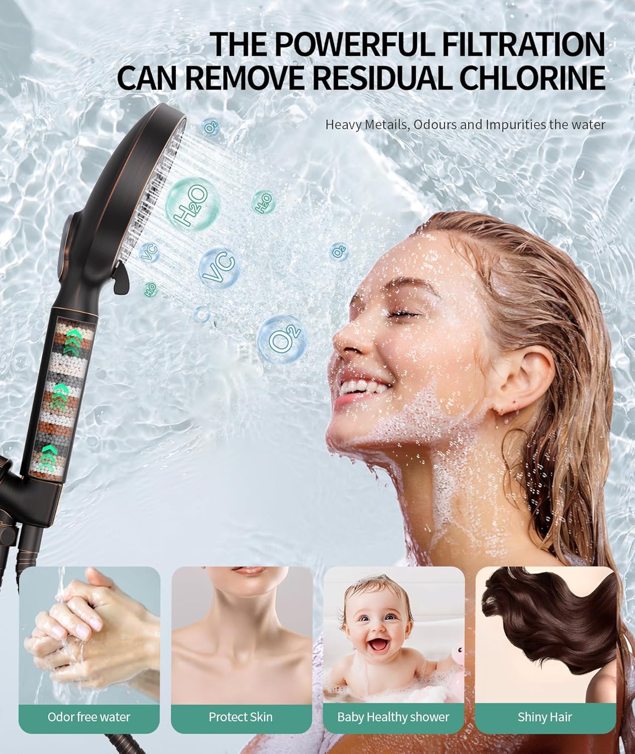 SR SUN RISE Filtered Shower Head with Handheld High Pressure 9 Spray Mode Showerhead Detachable Shower Head Water Softener Filters Beads for Hard Water Remove Chlorine 1 Filter Chrome