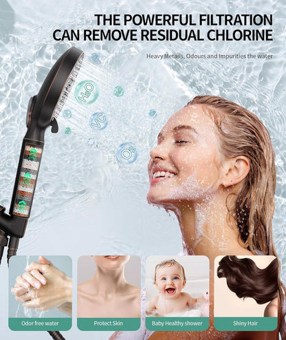 SR SUN RISE Filtered Shower Head with Handheld High Pressure 9 Spray Mode Showerhead Detachable Shower Head Water Softener Filters Beads for Hard Water Remove Chlorine 1 Filter Chrome