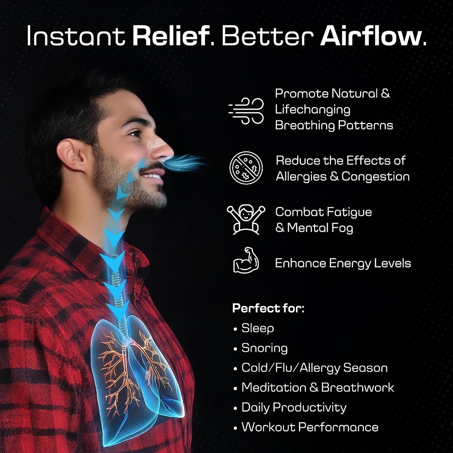 Nasal Strips for Snoring & Sleeping (60 PK) - Nose Strips for Breathing - Deviated Septum Tape & Sinus Congestion Relief for Adults - Improve Sleep Quality, Energy and Productivity, Lessen Snoring