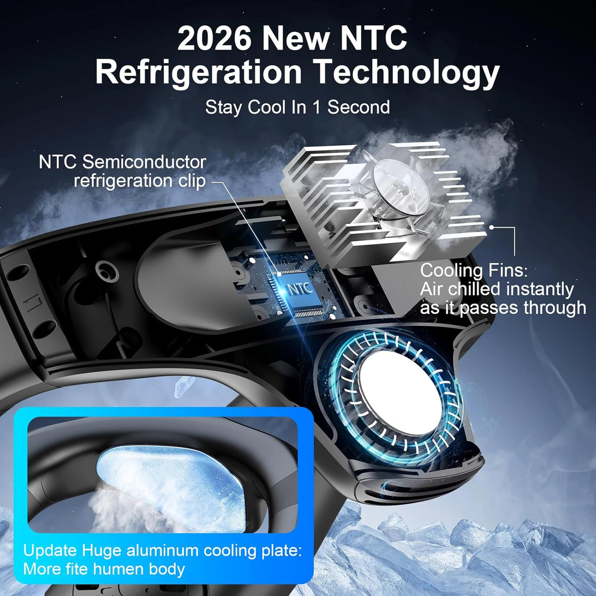 Neck Air Conditioner Fans That Blow Cold Air, 6000 mAh Battery Operated Wearable Cooling Device Fan, Bladeless, Rechargeable Fan, Black