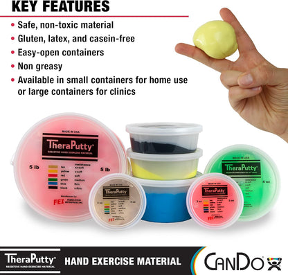 CanDo TheraPutty Standard Hand Exercise Putty For Rehabilitation, Exercises, Hand Therapy, and Occupational Therapy. Use To Strengthen Hand Muscles, Improve Fine Motor Skills, And Decrease Stress