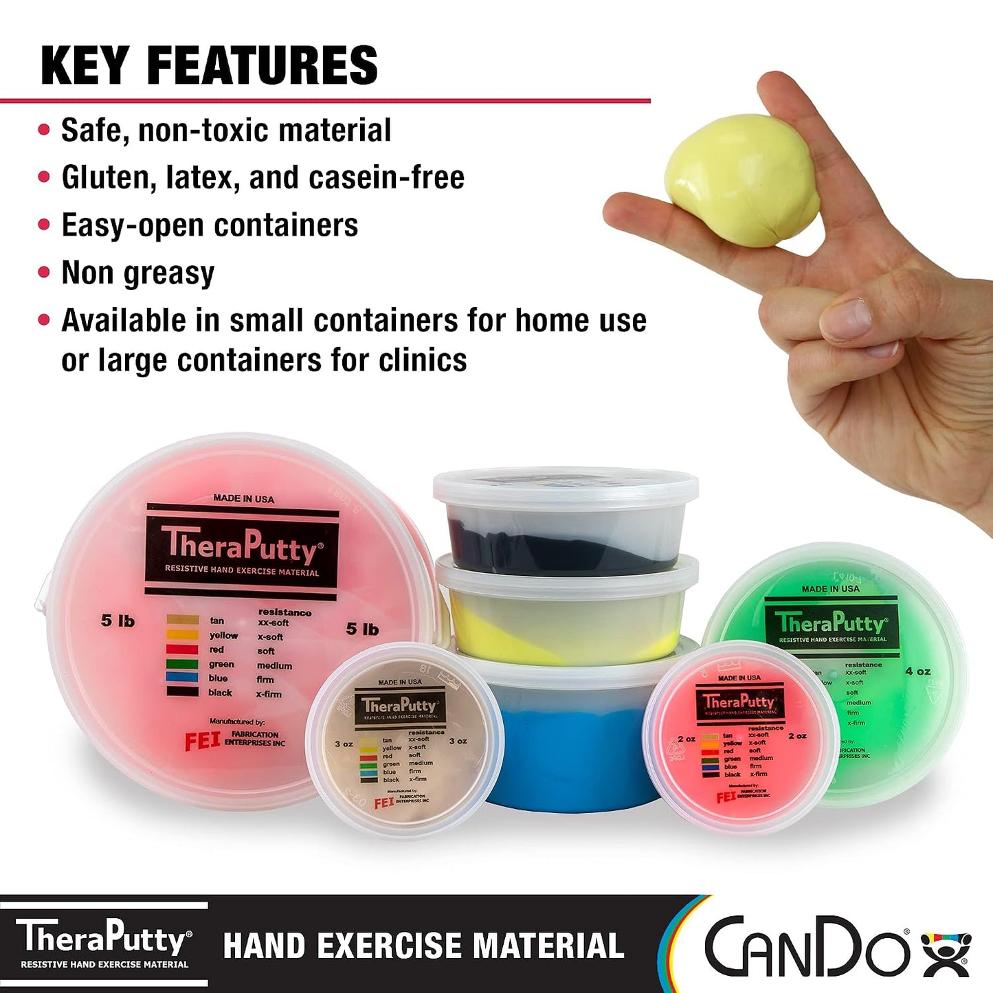 CanDo Theraputty Plus Hand Exercise Putty for Rehabilitation, Exercises, Hand Therapy, Hand Strengthening, Stress Relief - Yellow 4 oz X-Soft